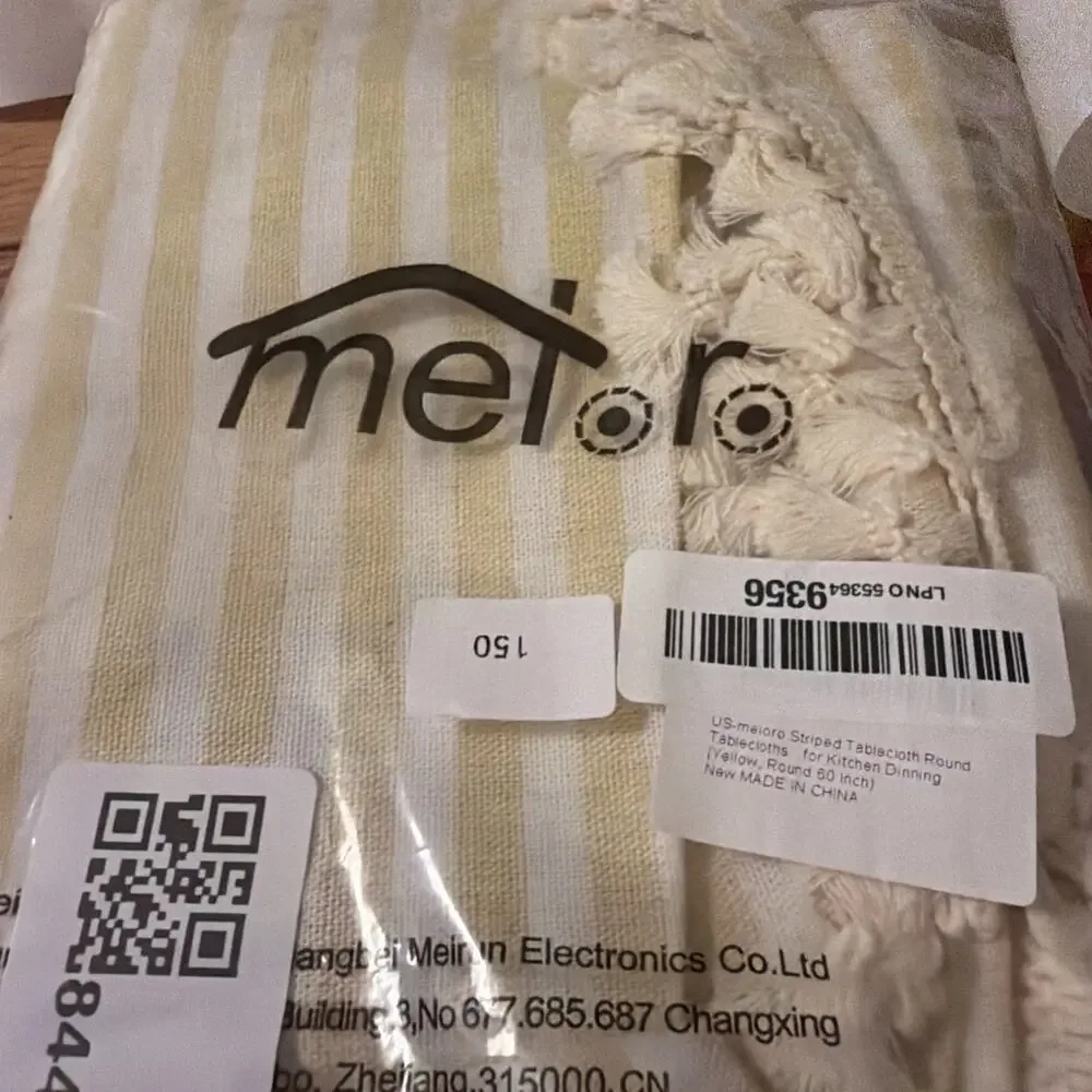 Meioro Round Tablecloth Stripe Tassel Table Cloth Cotton 60